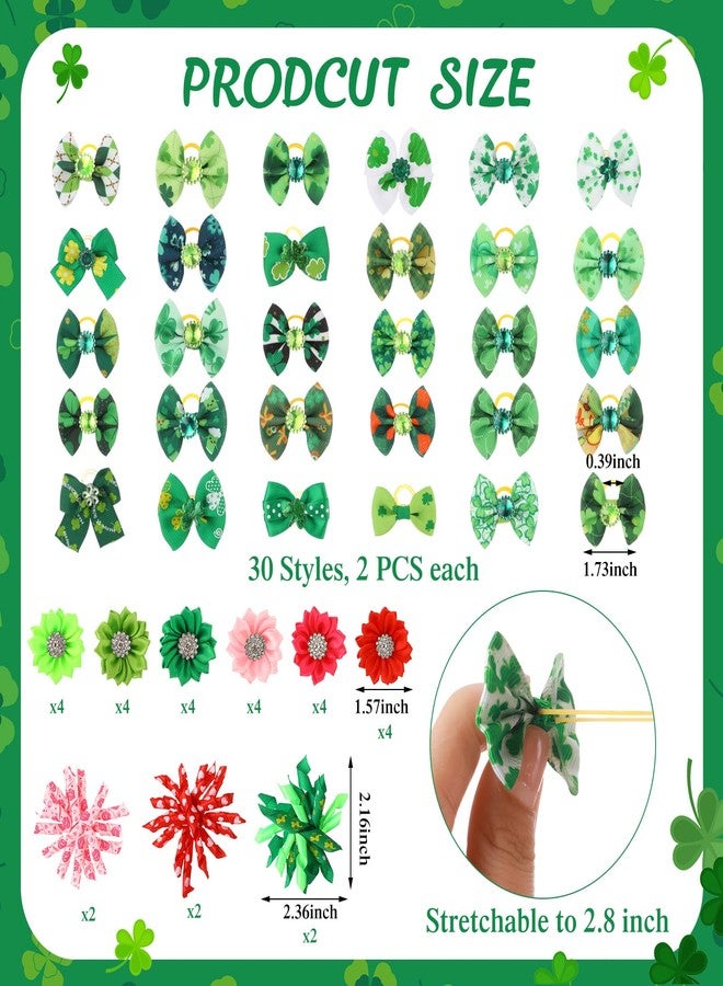 Kacctyen 150 Pcs Valentine Dog Bows with Rubber Bands St. Patrick's Day Flower Yorkie Dog Hair Bow Pet Hair Accessories for Valentine St. Patricks Day Small Medium Puppy Bunny Pet Cat(Heart,Clover) - Image 2